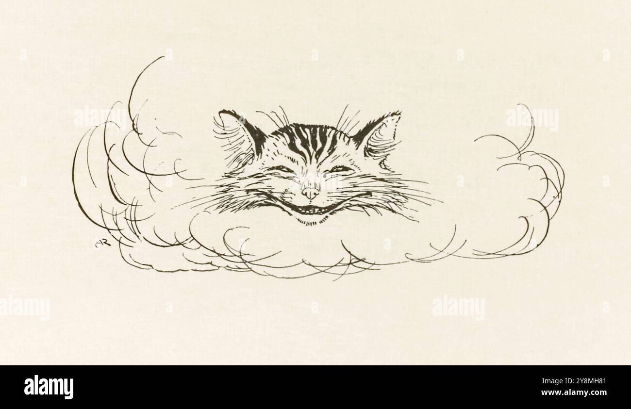 Illustration du chat du Cheshire tirée de « Alice's Adventures in Wonderland » de Lewis Carroll (1832-1898), œuvre d'Arthur Rackham (1867-1939) montrant le chat du Cheshire comme une tête flottant dans les airs. Photographie tirée d’une première édition de 1907 mettant en vedette les illustrations de Rackham publiées par William Heinemann, Londres et Doubleday, page & Co, New York. Crédit : AF Fotografie / Collection privée Banque D'Images Illustration du chat du Cheshire tirée de « Alice's Adventures in Wonderland » de Lewis Carroll (1832-1898), œuvre d'Arthur Rackham (1867-1939) montrant le chat du Cheshire comme une tête flottant dans les airs. Photographie tirée d’une première édition de 1907 mettant en vedette les illustrations de Rackham publiées par William Heinemann, Londres et Doubleday, page & Co, New York. Crédit : AF Fotografie / Collection privée Banque D'Images