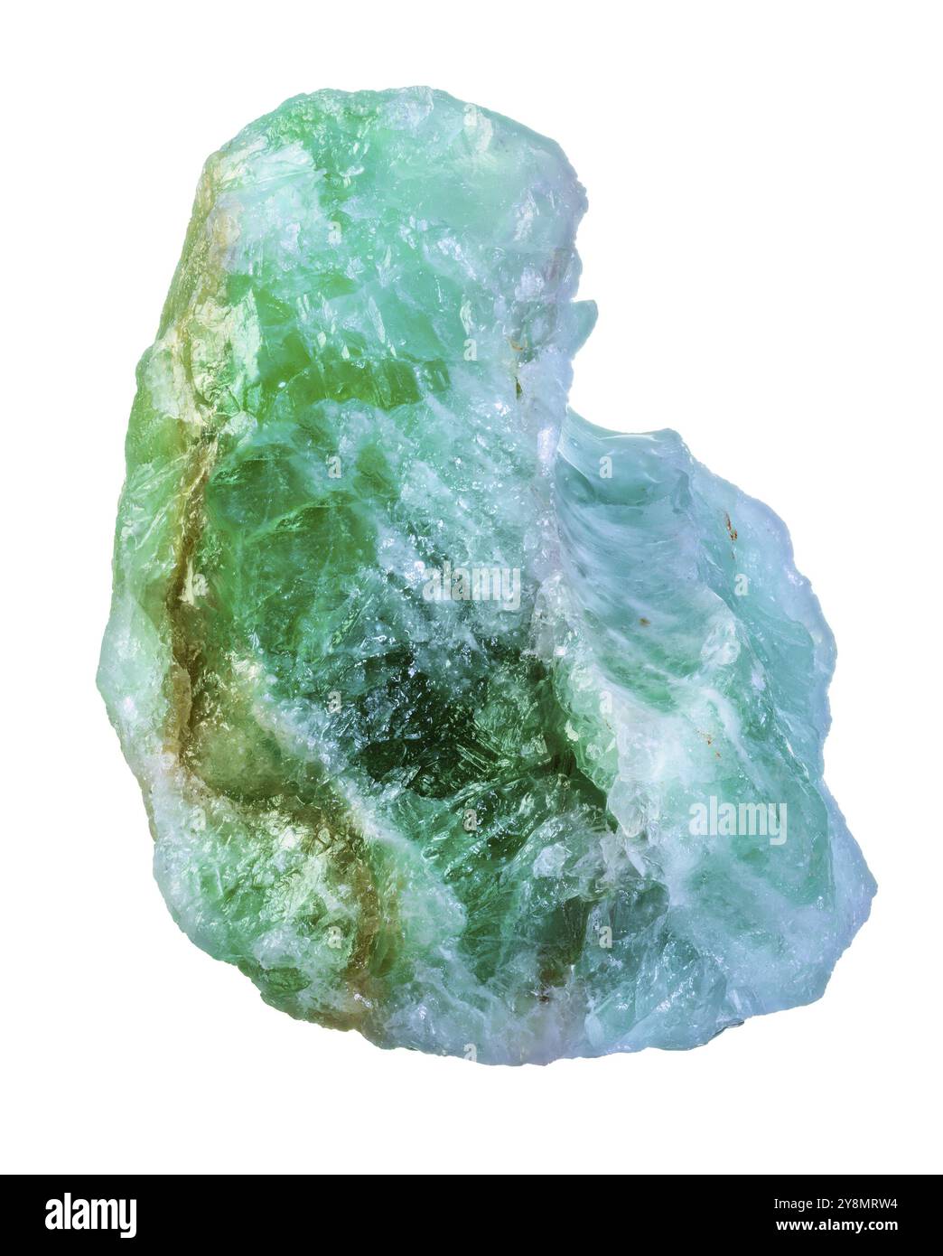 Gros plan d'une pierre cristalline verte isolée d'aventurine Banque D'Images