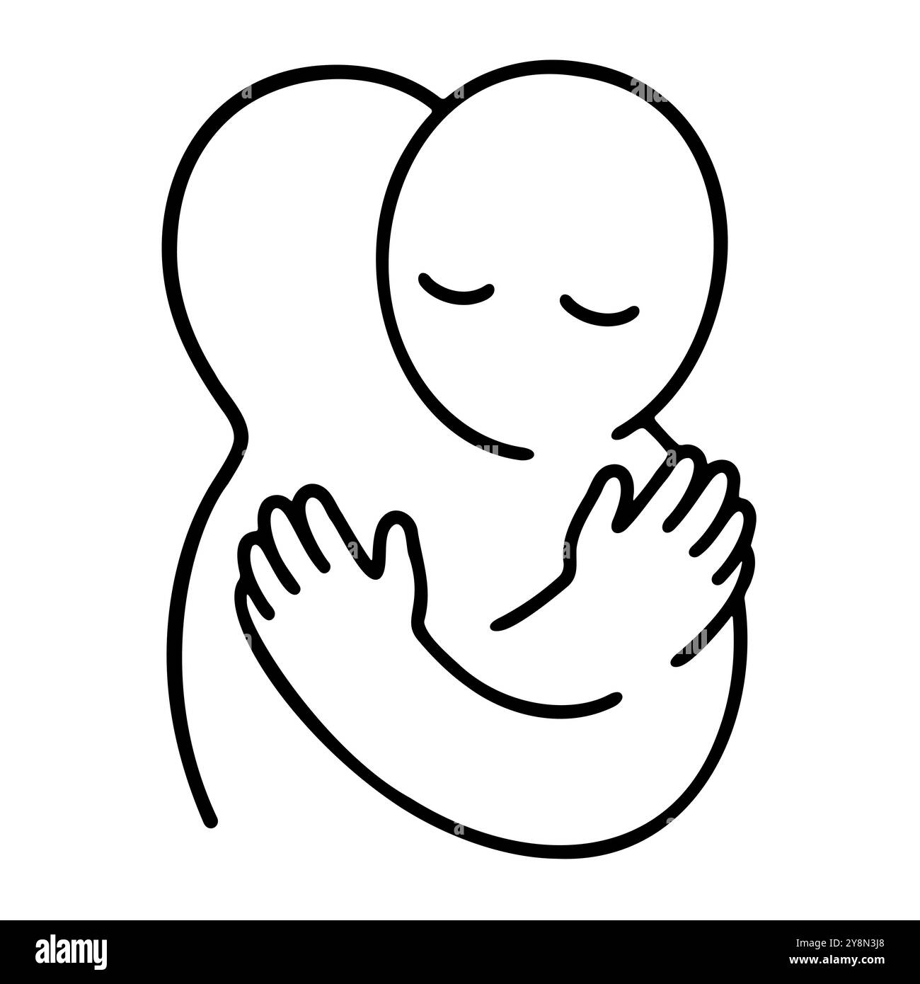 Simple doodle abstrait de deux personnes se serrant l'une l'autre. Dessin noir et blanc des soins et du soutien. Illustration vectorielle. Illustration de Vecteur