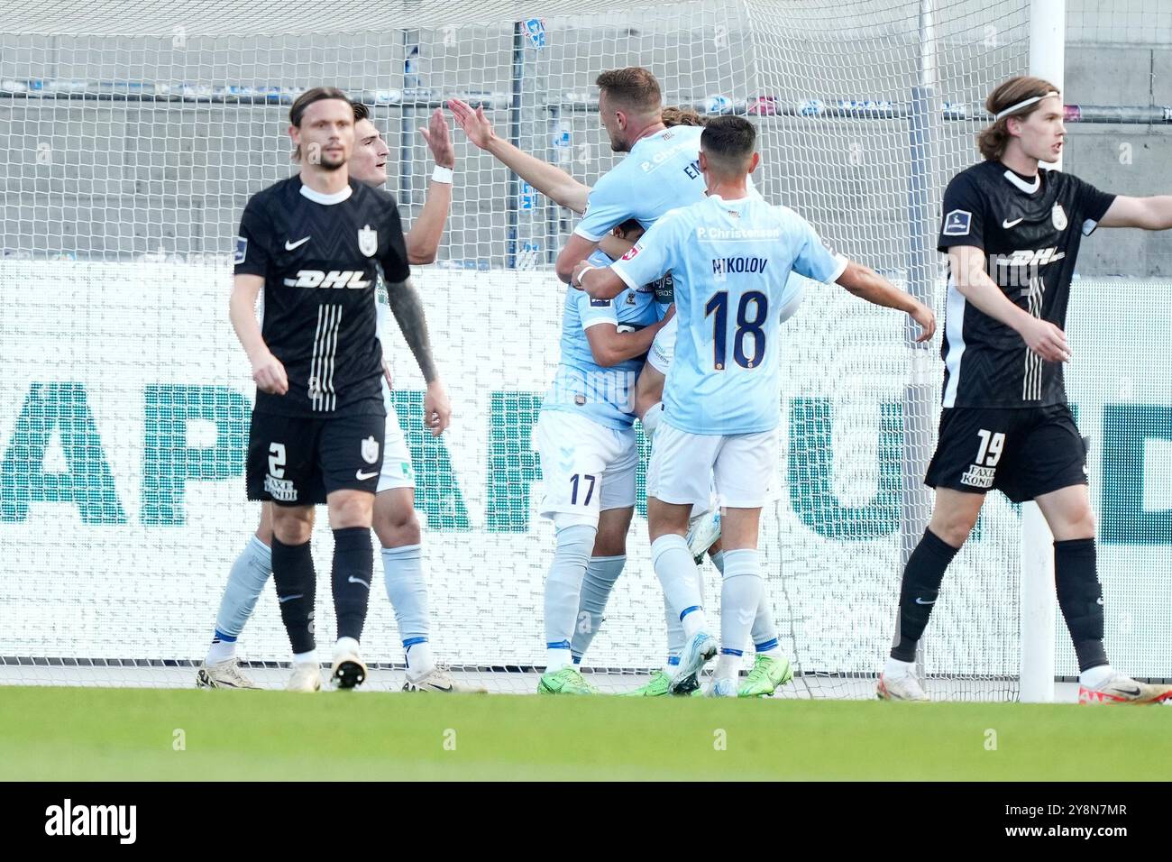 1 - 0 marque pour Soenderjyske lors du match de super ligue entre Soenderjyske et FC Nordsjaelland au Sydbank Park à Haderslev le dimanche 6 octobre 2024. (Photo : Claus Fisker/Ritzau Scanpix) crédit : Ritzau/Alamy Live News Banque D'Images