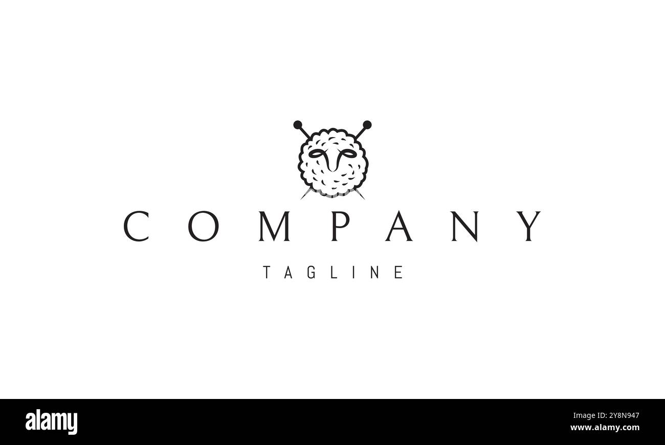 Logo vectoriel avec une image abstraite d'un mouton sous la forme d'une boule de fil avec des aiguilles à tricoter. Illustration de Vecteur