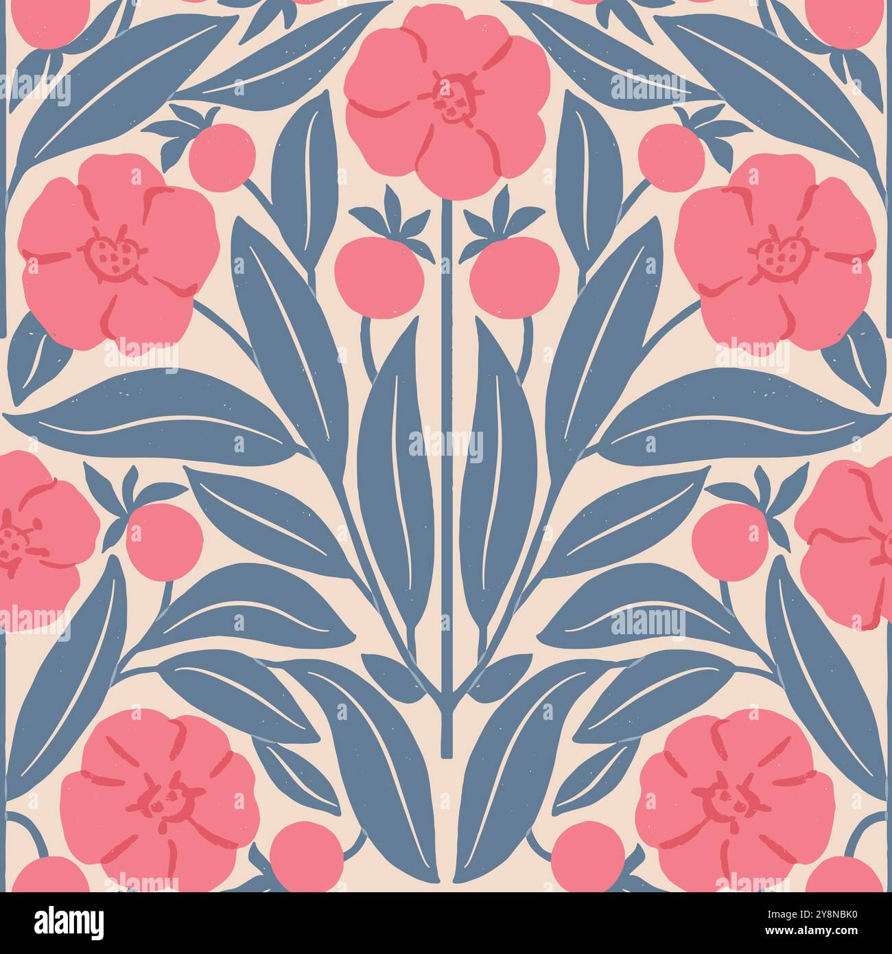 Motif sans couture floral rose de rose de rose musquée avec des fleurs de fleur, et des feuilles bleues, motif répété sans fin. Illustration vectorielle pour invitations de mariage, wallp Illustration de Vecteur