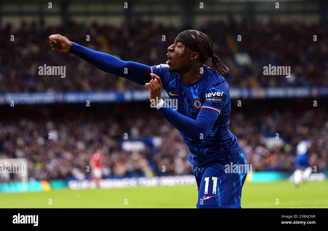 Noni Madueke de Chelsea réagit lors du match de premier League à Stamford Bridge, Londres. Date de la photo : dimanche 6 octobre 2024. Banque D'Images
