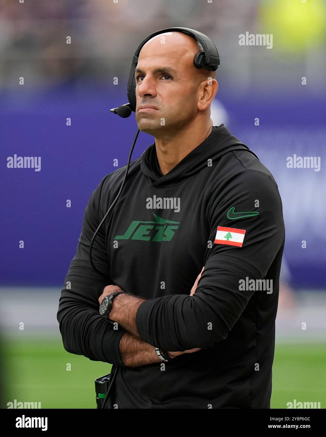 Tottenham Hotspur Stadium, Londres, Royaume-Uni. 6 octobre 2024. NFL UK Football, New York jets contre Minnesota Vikings ; Robert Saleh entraîneur-chef des jets de New York Credit : action plus Sports/Alamy Live News Banque D'Images