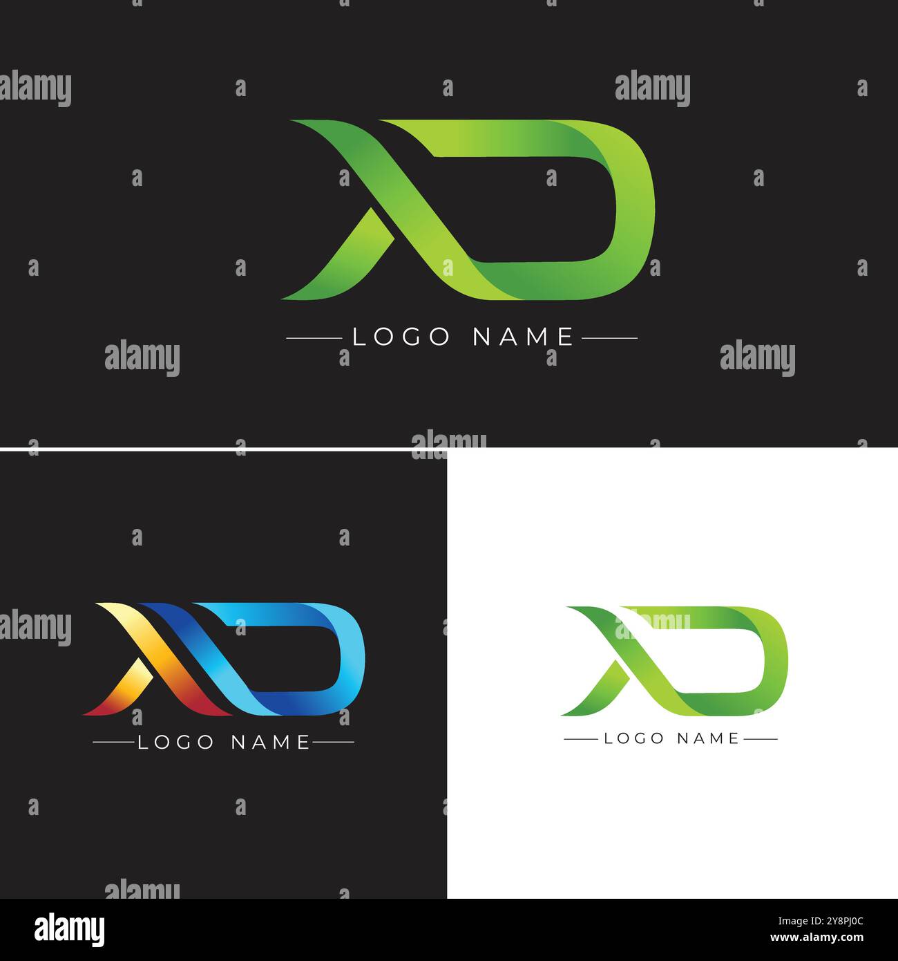 Logo de lettre AD initial avec modèle vectoriel Creative Modern Business Typography. Vecteur de logo AD dégradé créatif. Illustration de Vecteur