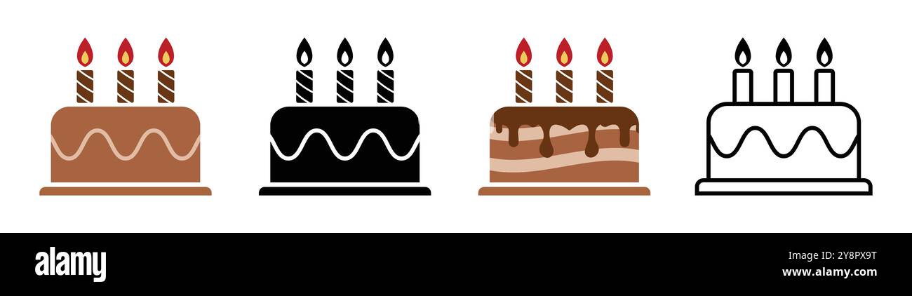 Symbole d'icône de gâteau d'anniversaire. Icône de vecteur de gâteau d'anniversaire Set illustration vectorielle isolée sur un fond blanc. Gâteau festif avec des bougies. Icônes de gâteau. Illustration de Vecteur