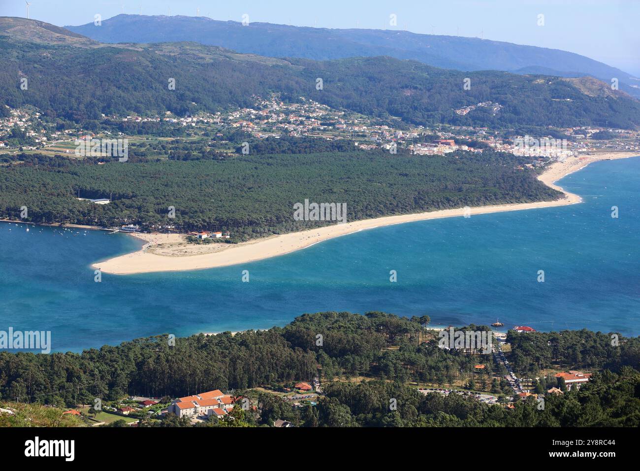 L'estuaire du fleuve Minho, l'Espagne et le Portugal, la frontière A Guarda, Pontevedra, Galice, Espagne, Caminha, Portugal. Banque D'Images