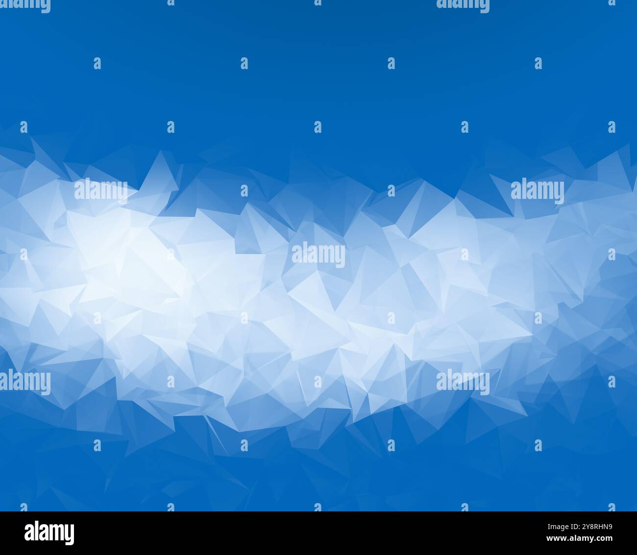 Objet de motif vectoriel de polygone blanc abstrait et bleu clair sur fond bleu. Fond de style bas poly triangulaire 3D plein cadre futuriste. Banque D'Images