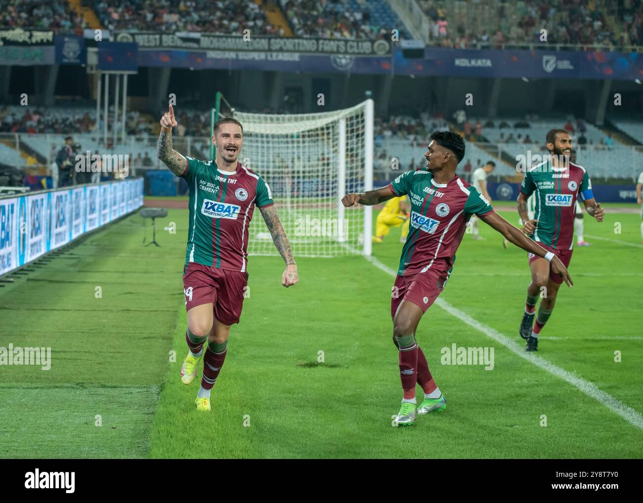 Kolkata, Bengale occidental, Inde. 6 octobre 2024. Mohun Bagan Super Giants (MBSG) a dominé la victoire sur Mohammed Sporting Club (MSC) sur trois frappes de première mi-temps de Jamie Maclaren, Subhasish Bose et Greg Stewart dans le match de première manche ISL 2024/25 au stade Kolkata Salt Lake. (Crédit image : © Amlan Biswas/Pacific Press via ZUMA Press Wire) USAGE ÉDITORIAL SEULEMENT! Non destiné à UN USAGE commercial ! Banque D'Images