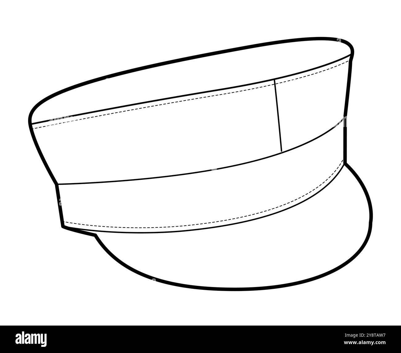 Casquette Baker Boy avec Peak. Chapeau tête de mode accessoire vêtements illustration technique. Casque vectoriel pour hommes, femmes, style unisexe, modèle plat CAD maquette contour d'esquisse isolé Illustration de Vecteur
