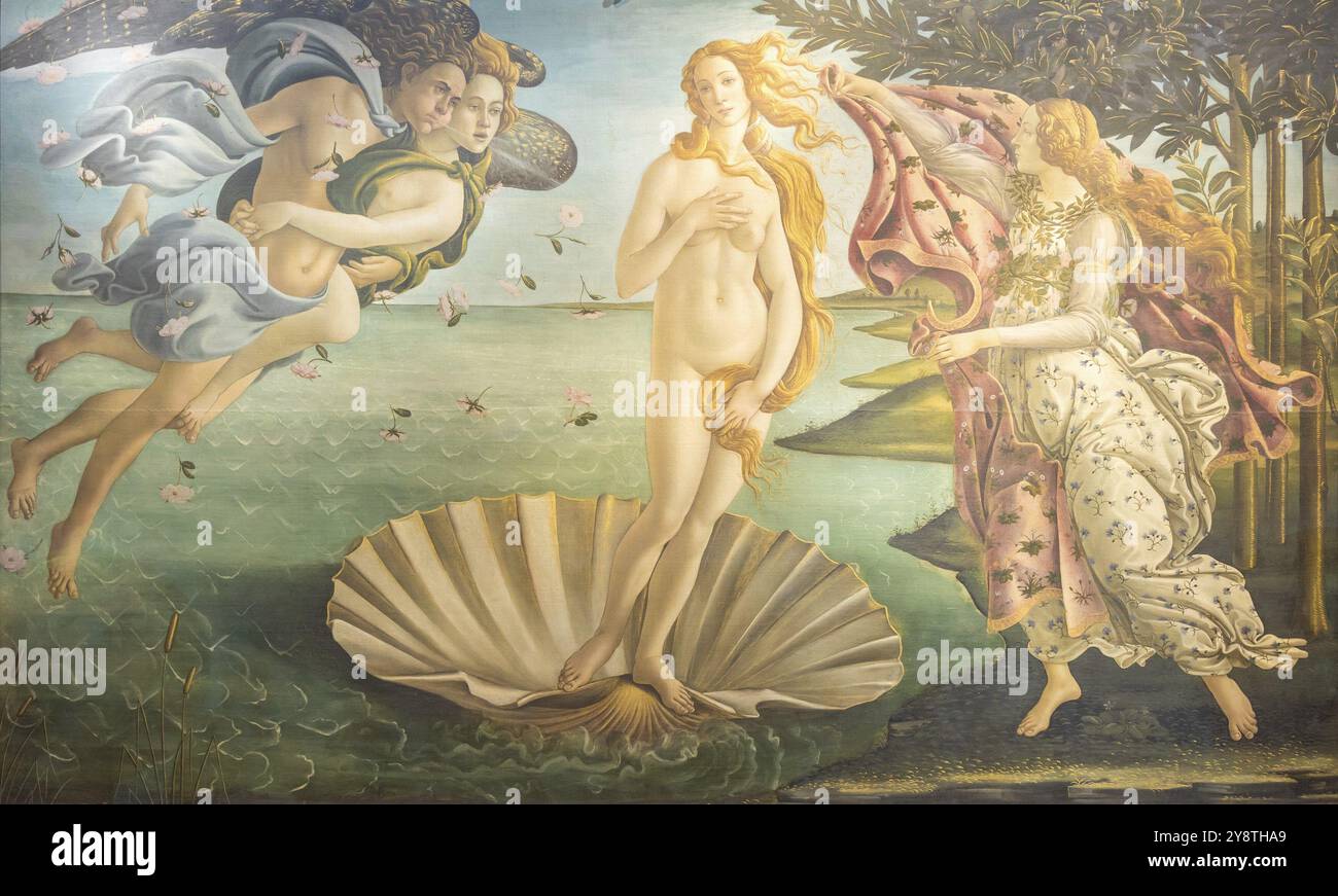 Florence, Italie, vers juillet 2021. Alessandro Botticelli, la naissance de Vénus, 1485. Art Renaissance au Musée des Offices, Europe Banque D'Images