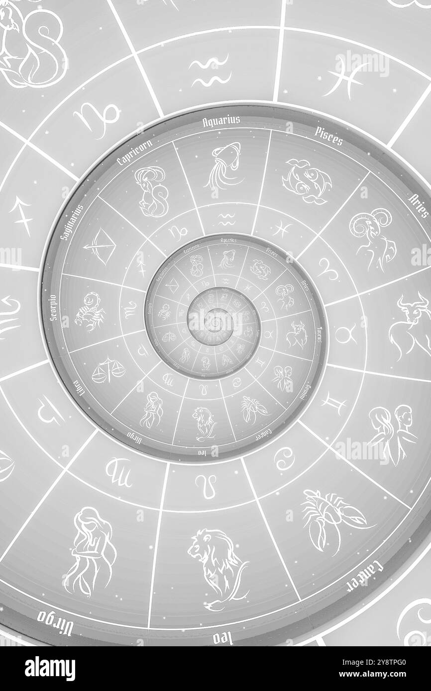 Fond astrologique avec signes et symbole du zodiaque, blanc Banque D'Images