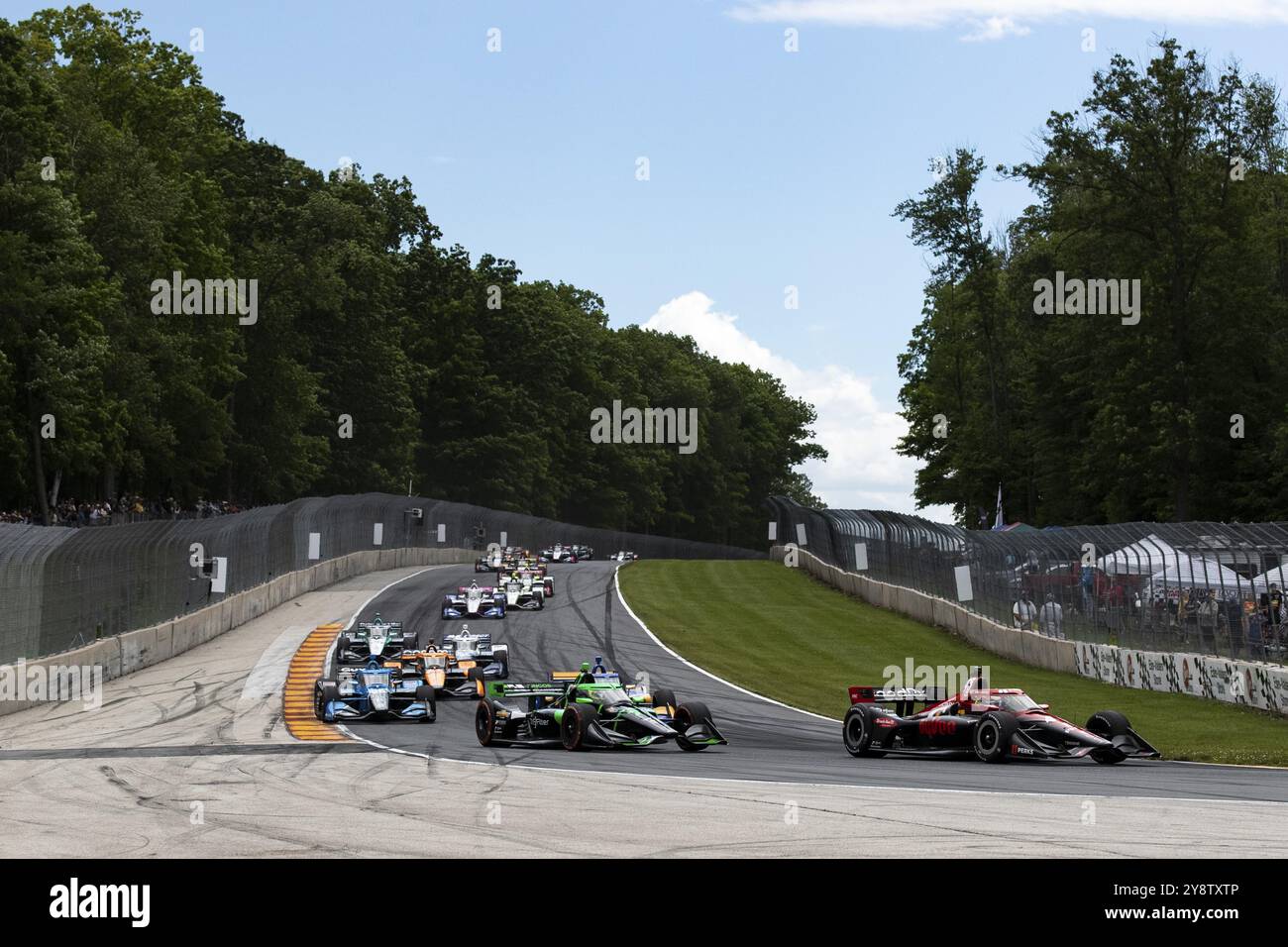 ROMAIN GROSJEAN (77) de Genève, Suisse, conduit sur piste lors du Grand Prix XPEL au Road America à Elkhart Lake WI Banque D'Images