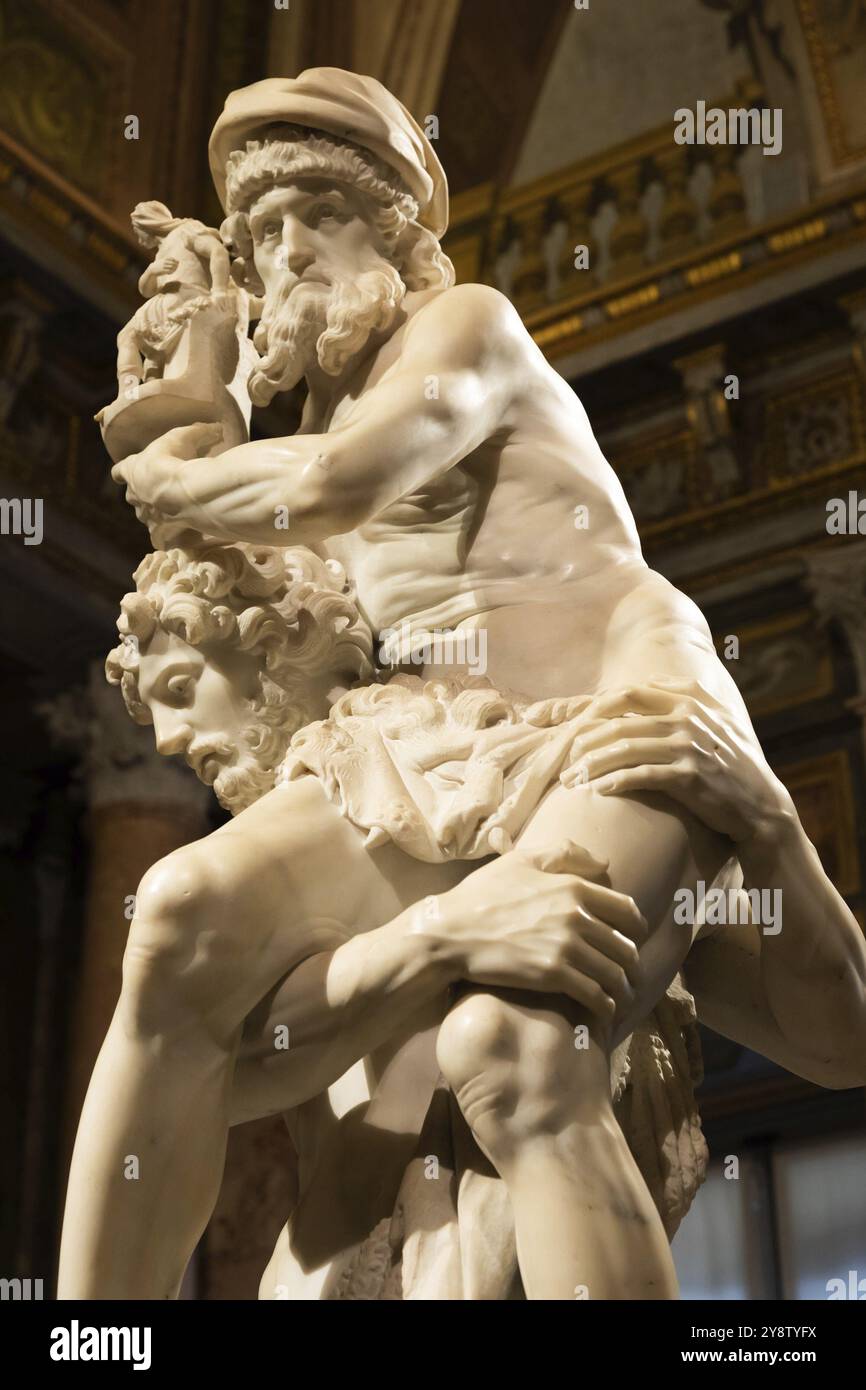 Rome, Italie, 28 décembre 2023 : Musée Galleria Borghese, Énée, Anchises et Ascanius de Gian Lorenzo Bernini, 1619, marbre blanc, Europe Banque D'Images