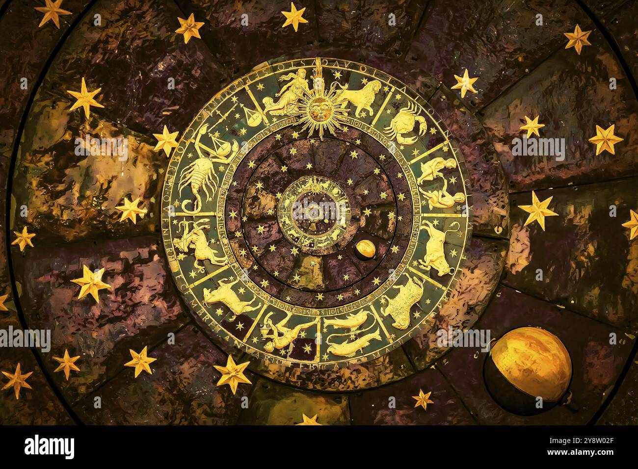 Fond astrologique du zodiaque. Illustration vintage art, design grunge. Concept de destin, fortune, ésotérique, magique, mystérieux Banque D'Images