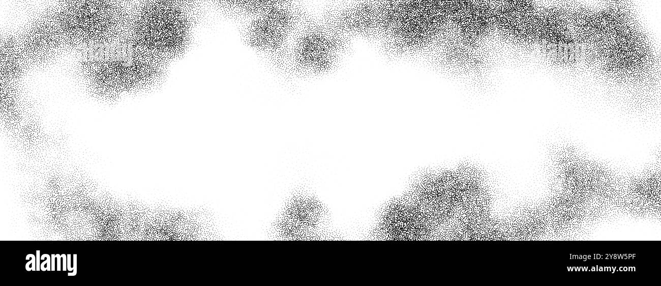 Texture dégradé pointillée nuage de fumée. Fond de grain de fumée de fluide grunge. Fond d'écran de travail à points de brume de bruit graveleux. Points noirs et blancs, taches, particules de sable, superposition de granules. Toile de fond vectorielle Illustration de Vecteur