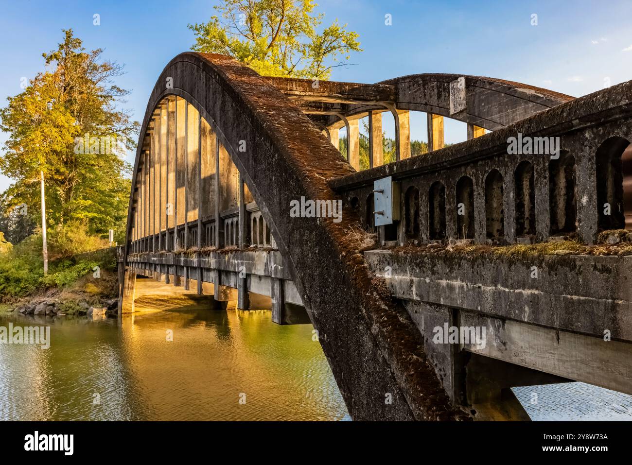 L'un des deux ponts historiques enjambant la rivière Hamma Hamma sur la péninsule olympique, État de Washington, États-Unis Banque D'Images