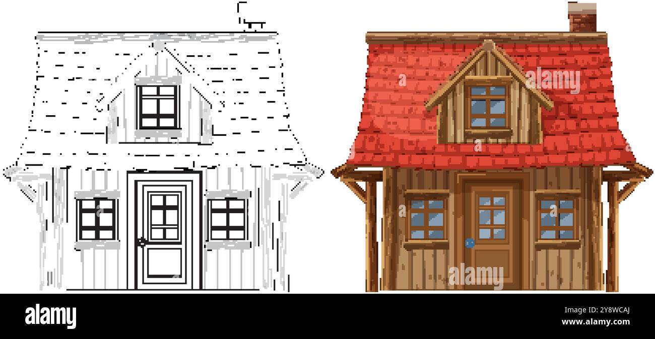 Illustration vectorielle de maison colorée et de contour détaillée Illustration de Vecteur
