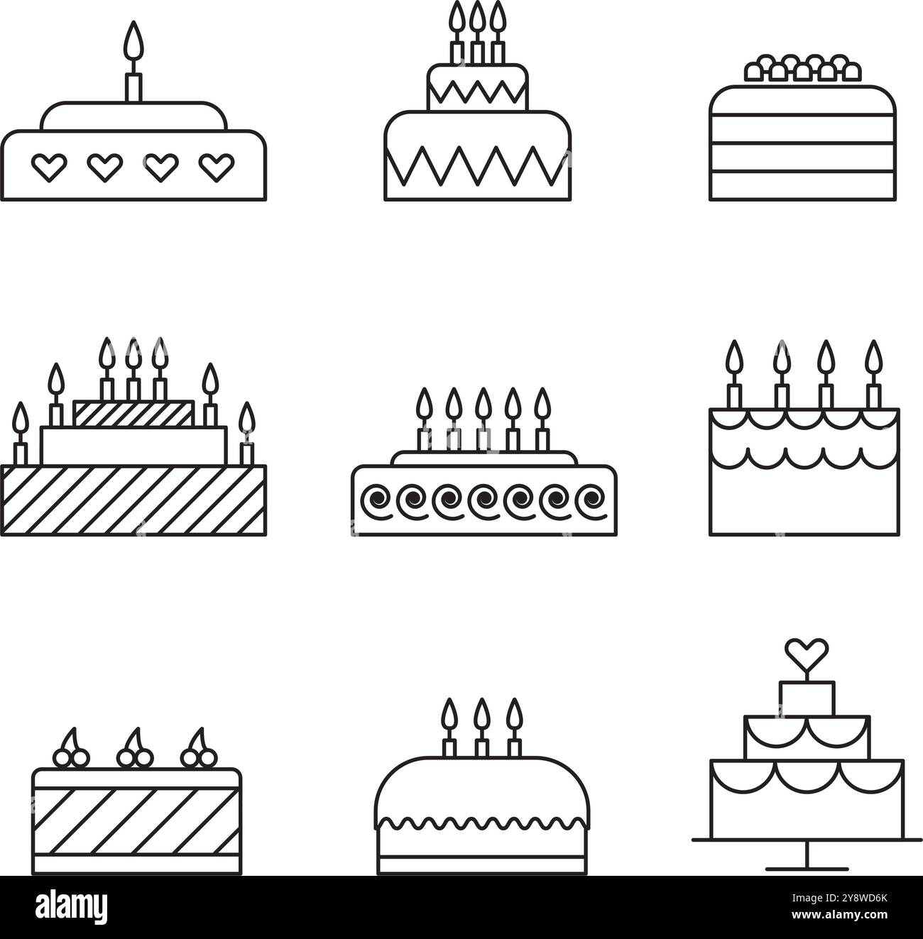 Jeu d'icônes de ligne de gâteaux de fête Illustration de Vecteur