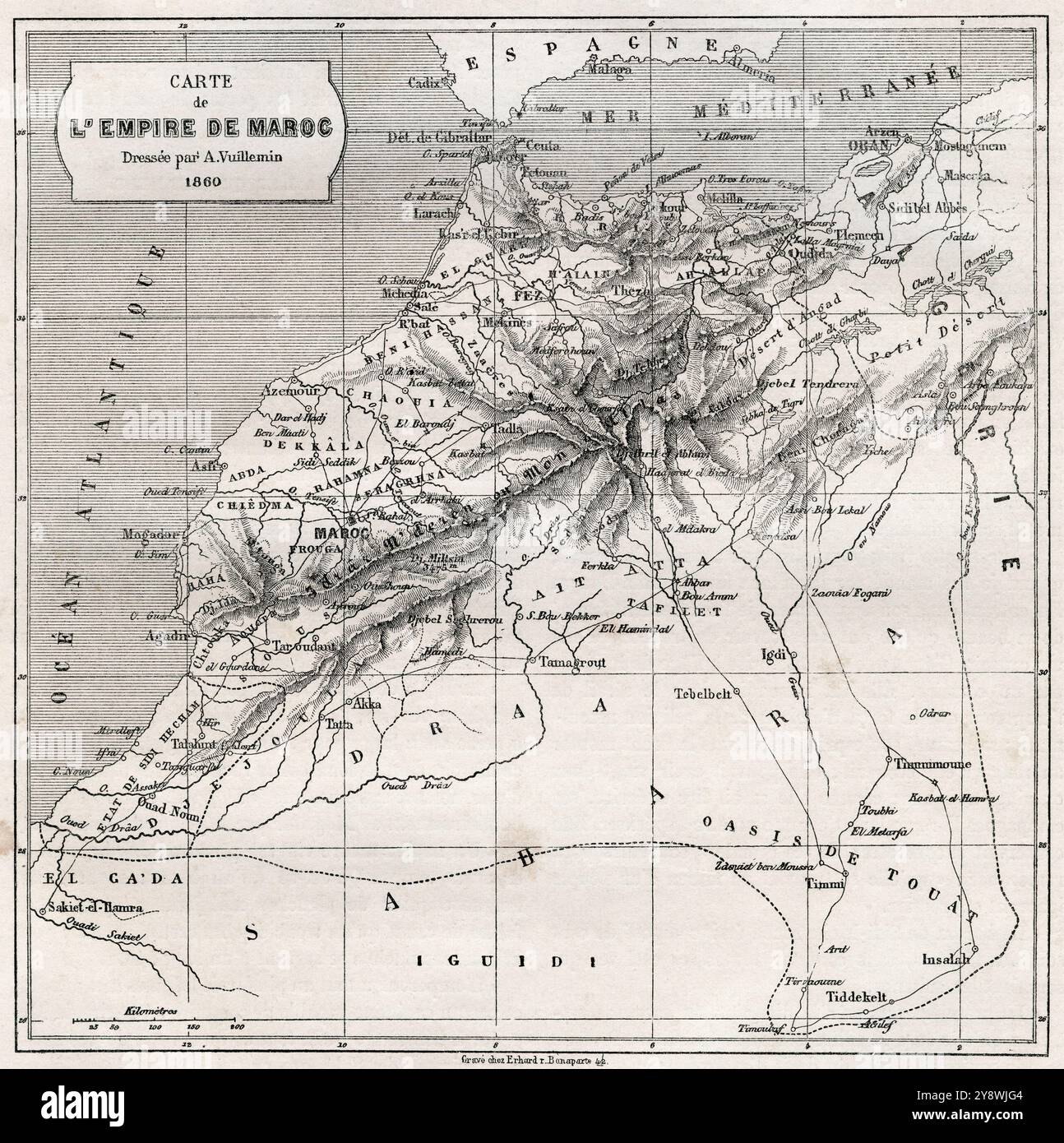 Carte du Maroc, 1860. Extrait du Tour du monde, paru à Paris, 1860. Banque D'Images