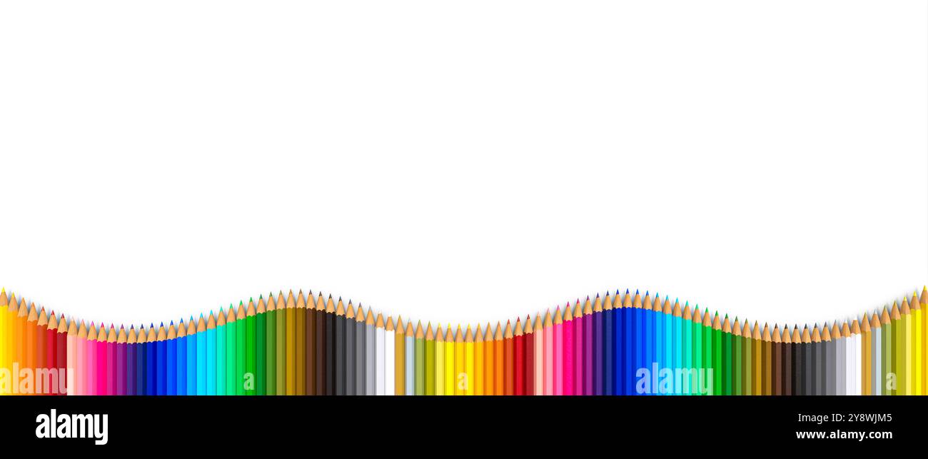 Motif d'onde de crayons colorés fond transparent, rendu 3D. Banque D'Images