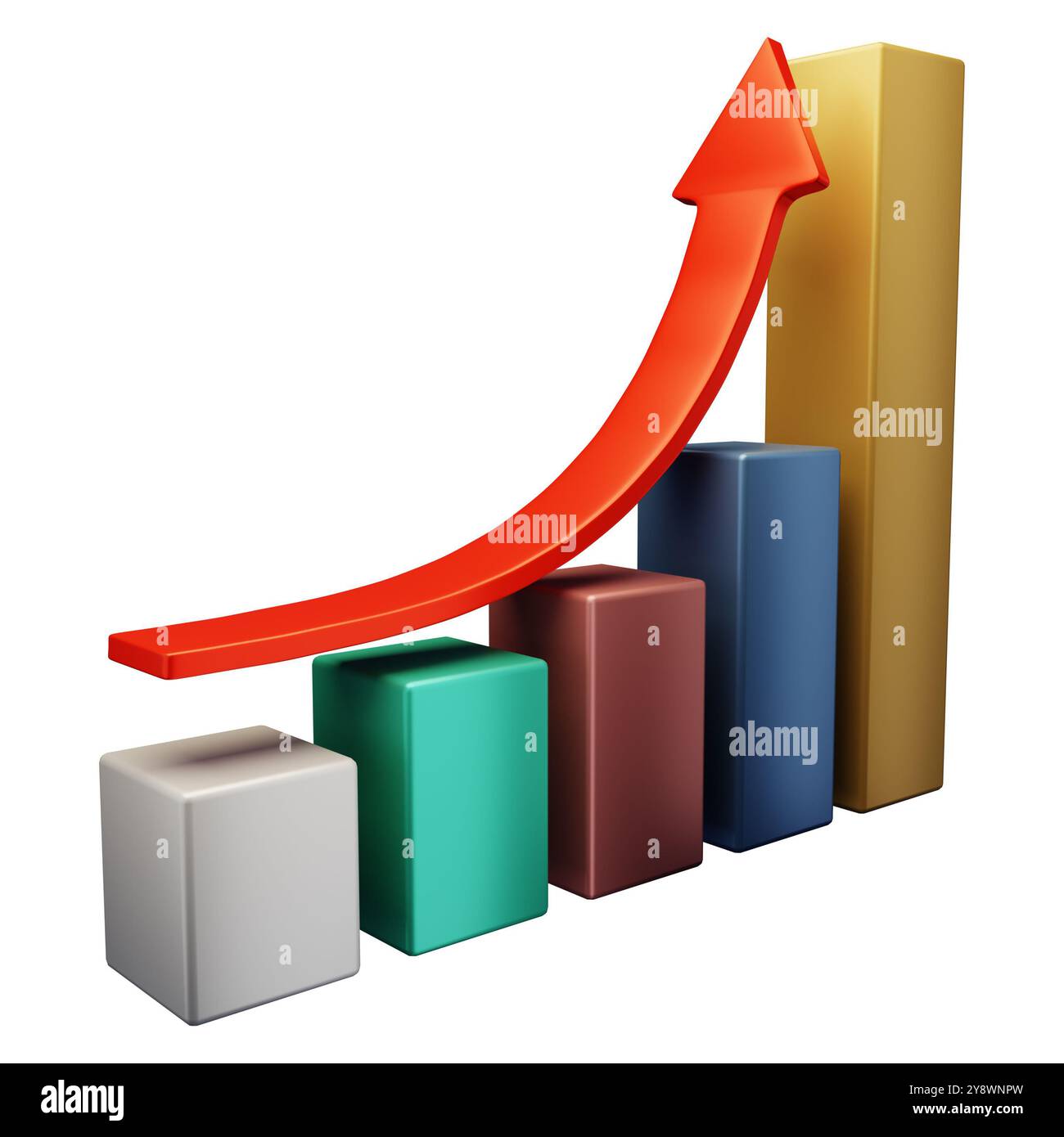 3D diagramme de croissance du stock avec Arrow isolé. Les barres de rendu des stocks indiquent une croissance ou une réussite. Poste financier, investissement des entreprises, Commerce des marchés financiers. M Banque D'Images