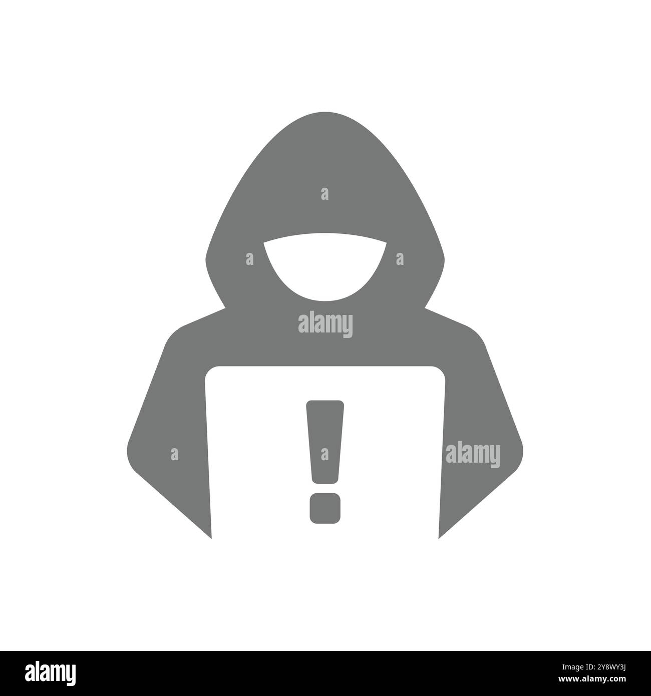 Hacker avec icône vectorielle d'ordinateur portable. Symbole de crime informatique. Illustration de Vecteur