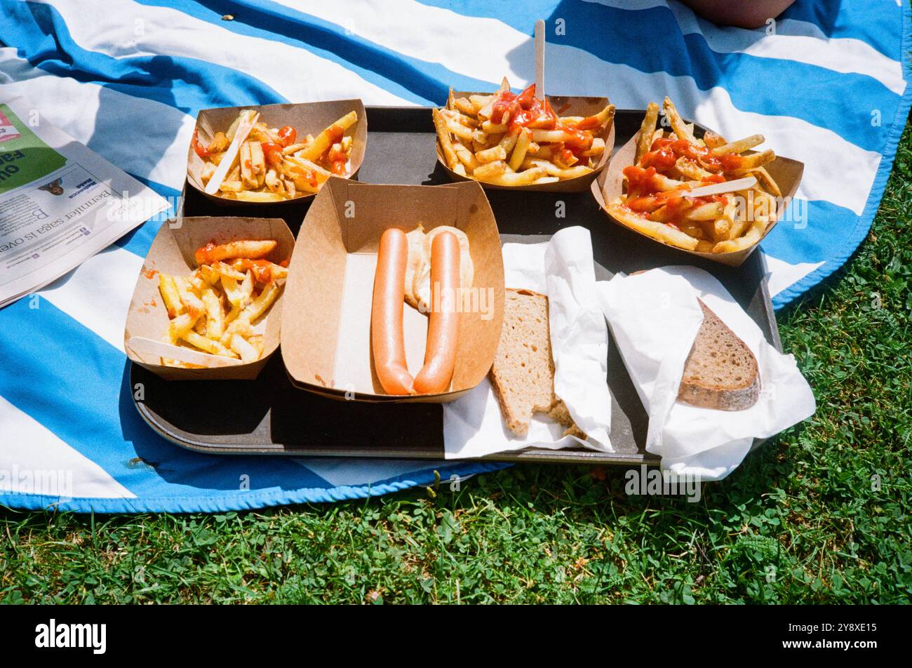 Pique-nique saucisse et frites, Vienne, Autriche, Europe. Banque D'Images