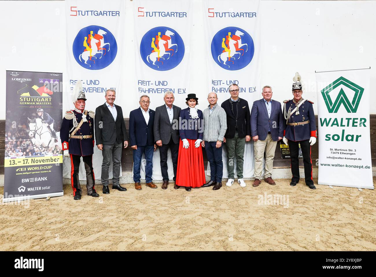 v. liens Erich Hinz, Andreas Kroll, Wolfgang Walter, Andreas Krieg, Susanne Meurer, Michael Jung, Kai Huttrop-Hage, Carsten Rotemund, Werner Jerg GER, Pressekonferenz zum 38. Internationalen Reitturnier Stuttgart German Masters beim Stuttgarter Reit- und Fahrverein, 07.10.2024 Foto : Eibner-Pressefoto/Roger Buerke Banque D'Images