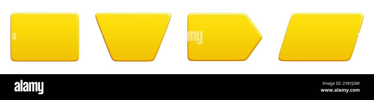 Bannière de texte jaune brillant. ensemble d'illustration de rendu 3d de rectangle lumineux et de boîte de message de flèche. Banque D'Images