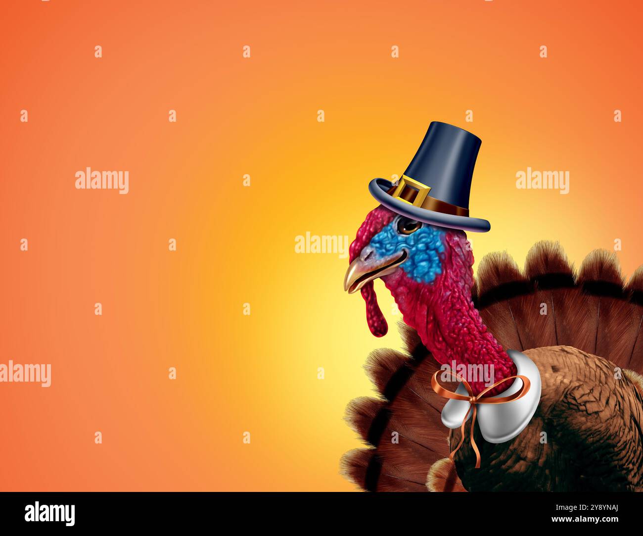 Joyeux Thanksgiving Pilgrim Turkey comme une bannière amusante Thanks-Giving comme un signe saisonnier d'automne ou d'automne avec la turquie tom ou gobbler portant un chapeau et un pilgr Banque D'Images