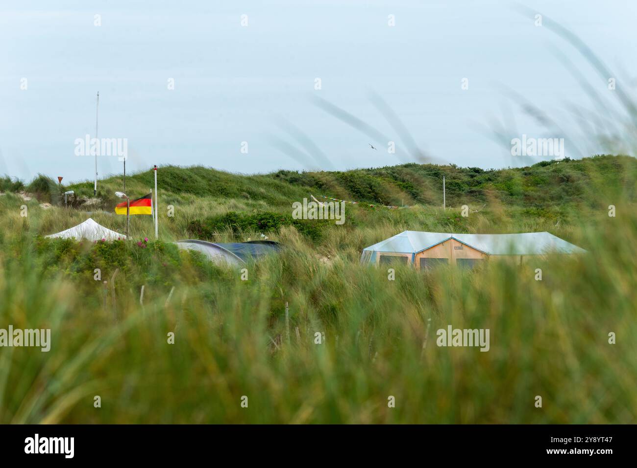 Camping entre les dunes, île de haute mer Heligoland, mer du Nord, Schleswig-Holstein, district Pinneberg, Allemagne du Nord Banque D'Images