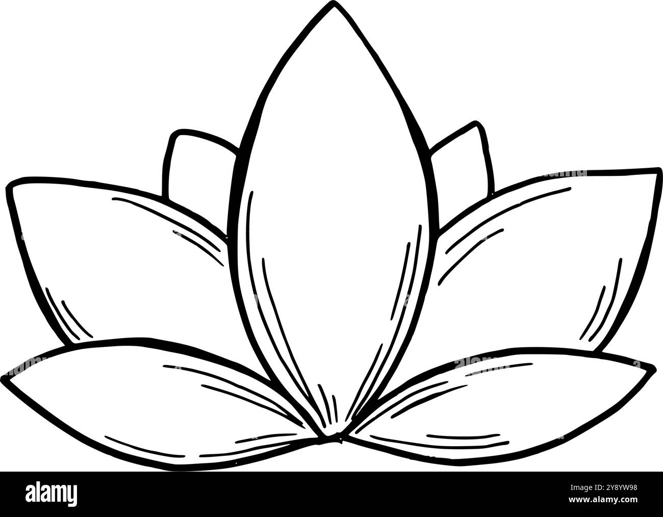 Illustration vectorielle abstraite transparente et stylisée de lotus sacré. Croquis graphique monochrome de fleurs d'eau. Plante aquatique florale géométrique Illustration de Vecteur