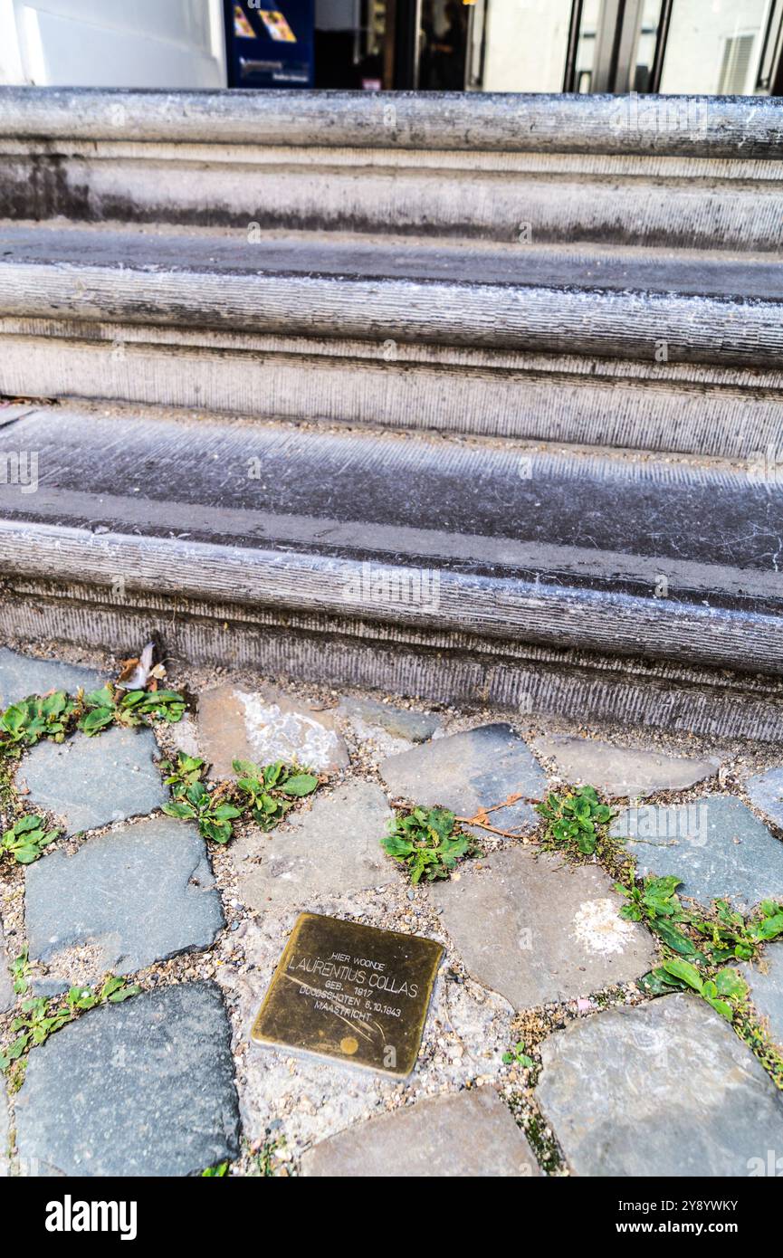 Stolperstein, monument commémoratif de Laurentius Collas, victime de la persécution nazie, par Gunter Demnig, Maastricht, pays-Bas Banque D'Images