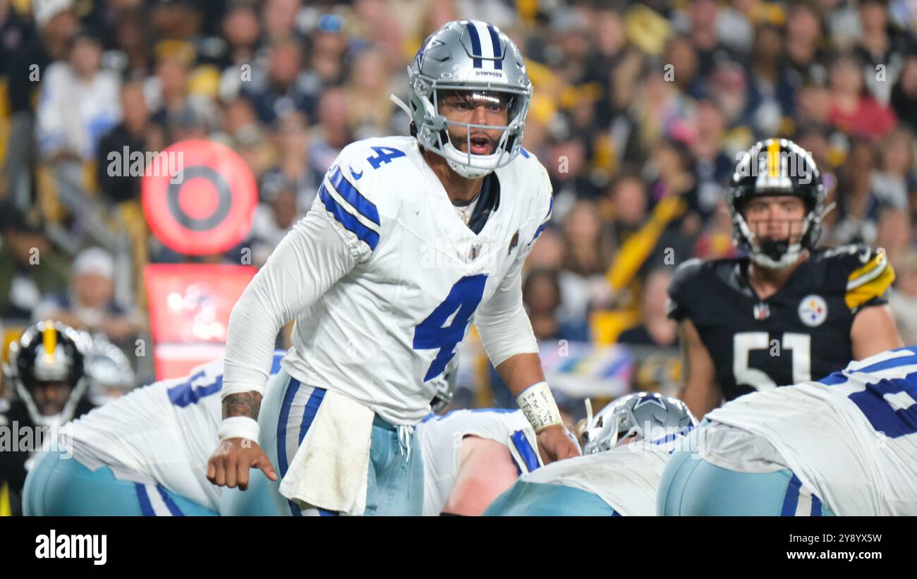 Pittsburgh, Pennsylvanie, États-Unis. 6 octobre 2024. Dak Prescott #4 lors du match Steelers vs Cowboys à Pittsburgh, PA. Jason Pohuski/CSM(image crédit : © Jason Pohuski/Cal Sport Media). Crédit : csm/Alamy Live News Banque D'Images