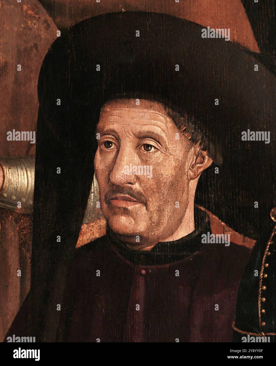 Prince Henry le navigateur. Portrait communément identifié comme Prince Henri le navigateur (1394-1460). Détail du 'panneau du Prince' (troisième panneau des panneaux de Vincent, généralement daté vers 1470, attribué au peintre Nuno Gonçalves). Dom Henrique de Portugal, Duc de Viseu était une figure centrale dans les premiers jours de l'Empire portugais et dans les découvertes maritimes européennes du XVe siècle et l'expansion maritime. Banque D'Images