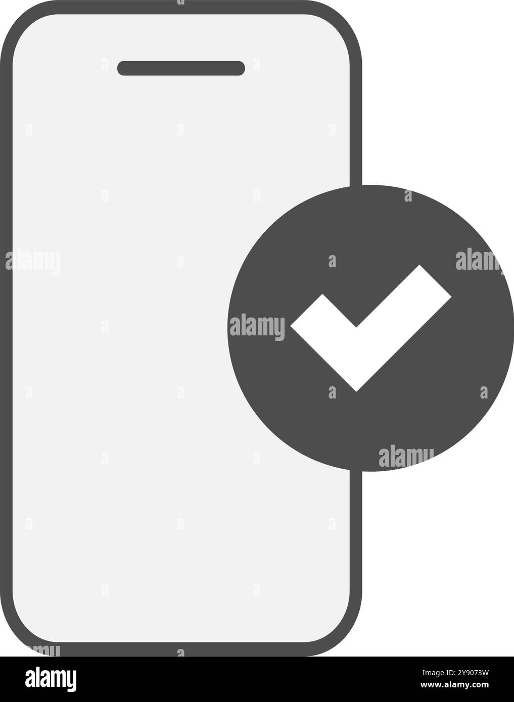 Icône minimaliste d'un smartphone avec symbole de confirmation. Illustration de Vecteur