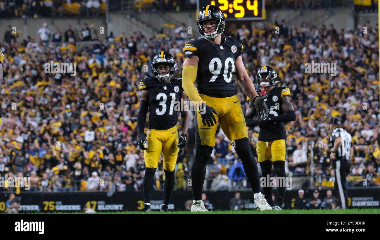 6 octobre 2024 : T.J. Watt #90 lors du match Steelers vs Cowboys à Pittsburgh, PA. Jason Pohuski/CSM Banque D'Images