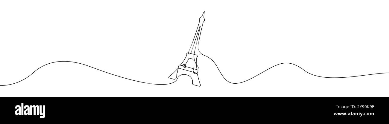 Vecteur de dessin continu de ligne d'icône de tour Eiffel. Fond vectoriel d'icône de tour Eiffel d'une ligne. Icône de la tour Eiffel France. Contour continu d'un Illustration de Vecteur