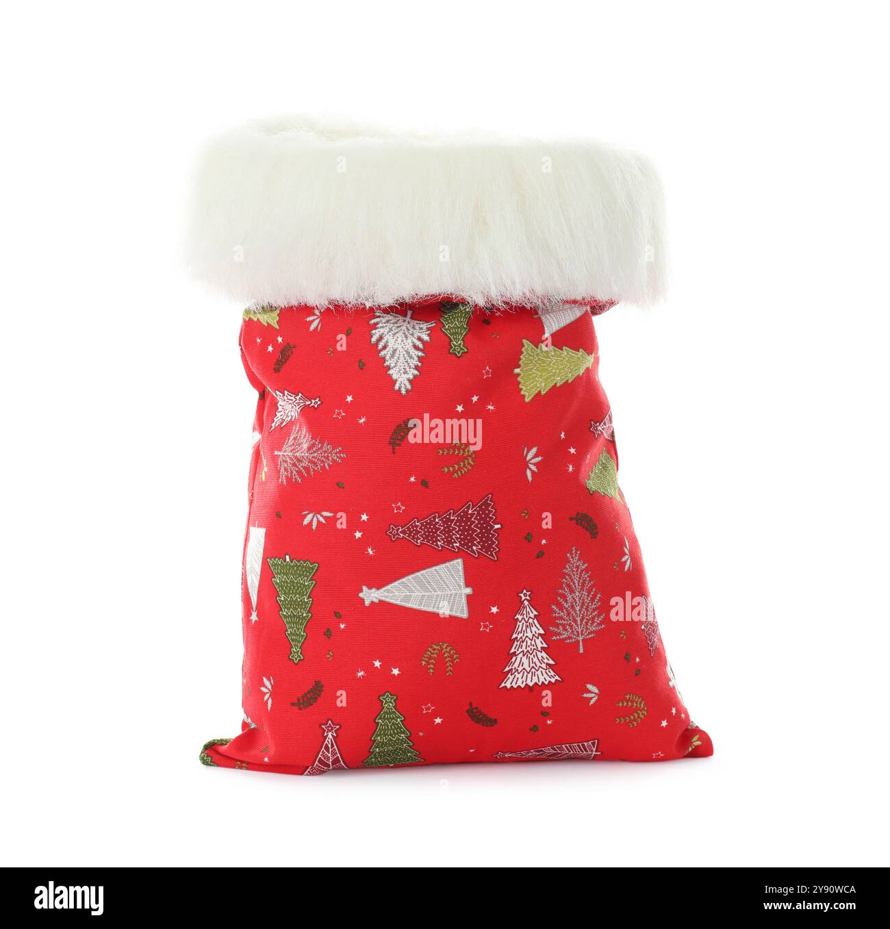 Sac rouge Père Noël isolé sur blanc Banque D'Images