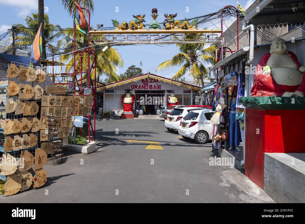 Bazar, souvenir, Grand Baie, Océan Indien, Île, Maurice, Afrique Banque D'Images