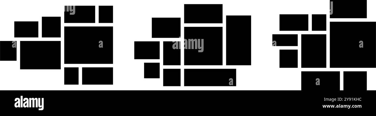 Ensemble de disposition de collage d'image. Collection de grille de tableau d'humeur en mosaïque noire. 9 disposition de composition d'image. Modèle d'album photo pour bannière, affiche, maquette, flyer, brochure, livret, mur de mémoire. Vecteur Illustration de Vecteur