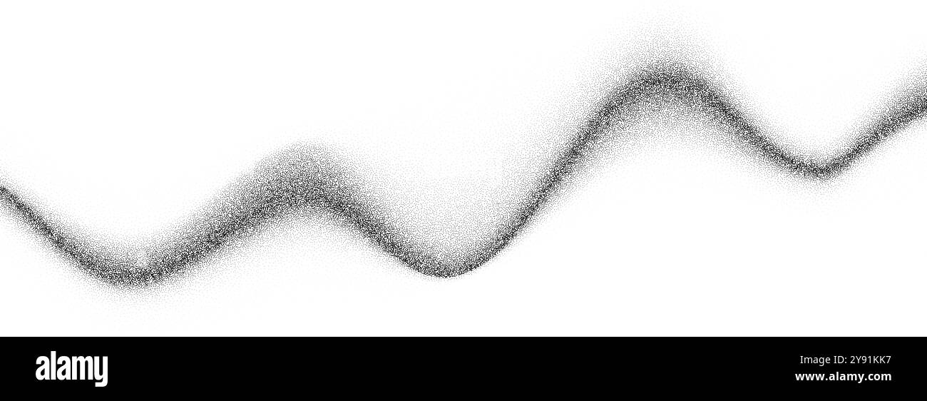 Texture d'onde de grain de gradient. Fond de ligne d'écoulement pointillé noir. Toile de fond sablonneuse ondulée pointillée avec taches, particules, granulés. Fond d'écran de travail de point de bruit de grunge pour bannière, affiche, superposition. Vecteur Illustration de Vecteur
