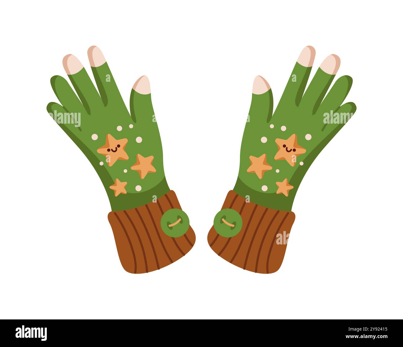 Moufles à motif étoile verte objet vectoriel de couleur plate Illustration de Vecteur