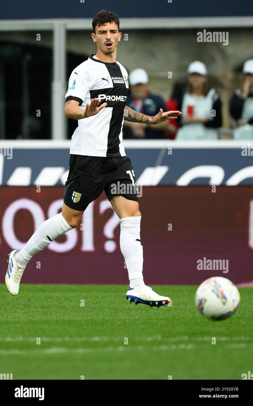 Enrico Delprato de Parme Calcio lors du match de Serie A entre le Bologne FC et le Parme Calcio au stade Renato Dall'Ara à Bologne (Italie), le 6 octobre 2024. Banque D'Images