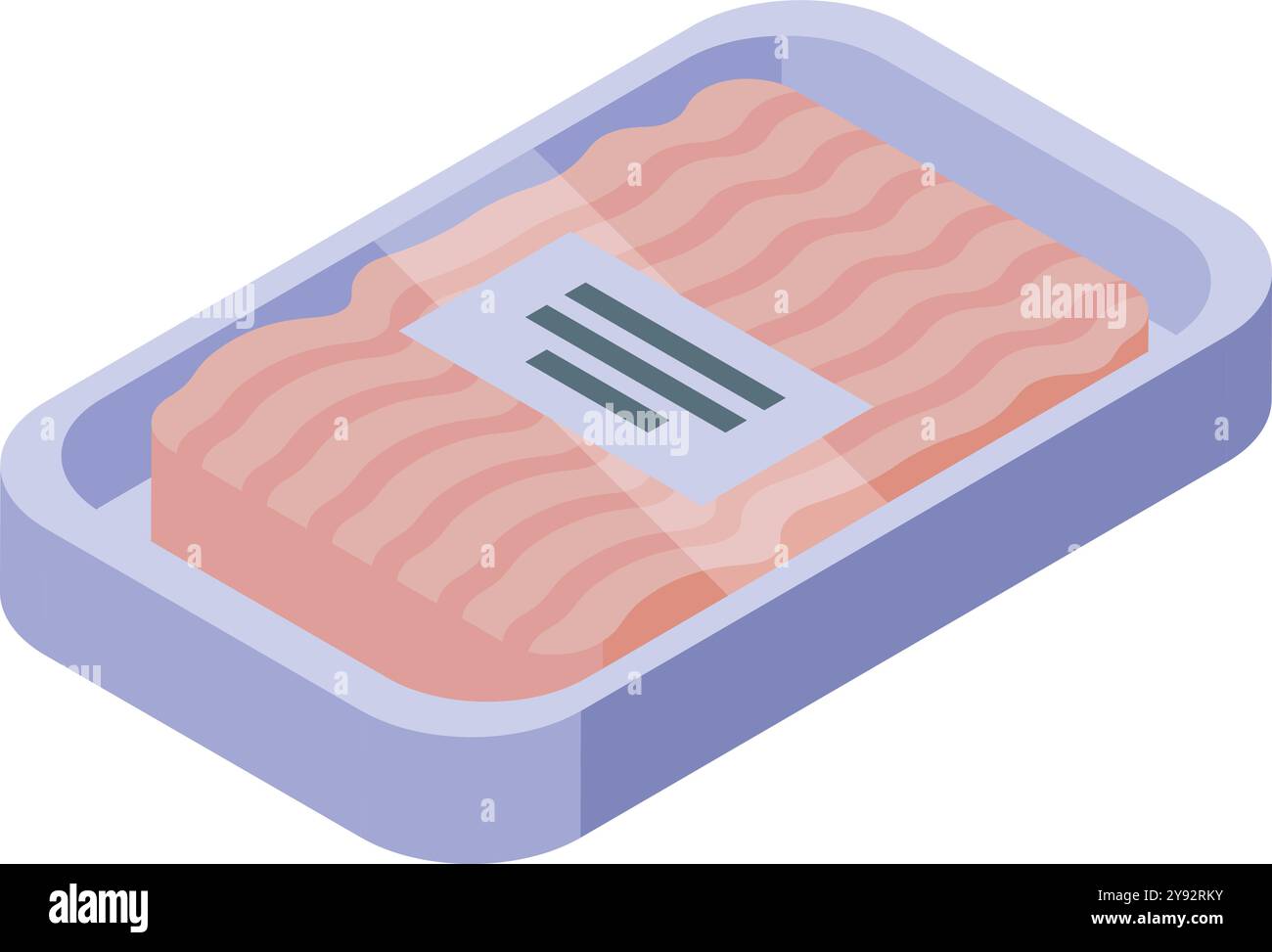 Viande hachée crue fraîche emballée dans un récipient en plastique, prête à être cuite Illustration de Vecteur