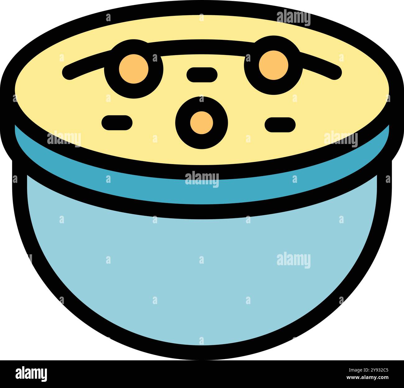 Illustration d'icône de vecteur de dessin animé d'un bol plein de pâte avec des croûtons en cours de préparation pour la cuisson de délicieux pain Illustration de Vecteur