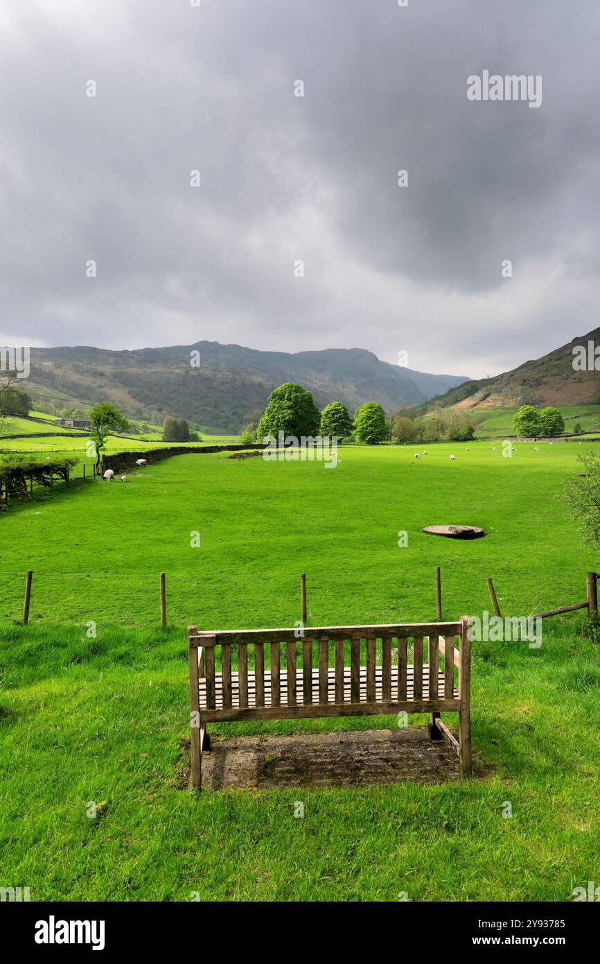 Vue estivale le long de la vallée de Sadgill, village de Sadgill, Longsleddale, Lake District National Park ; Cumbria ; Angleterre Banque D'Images