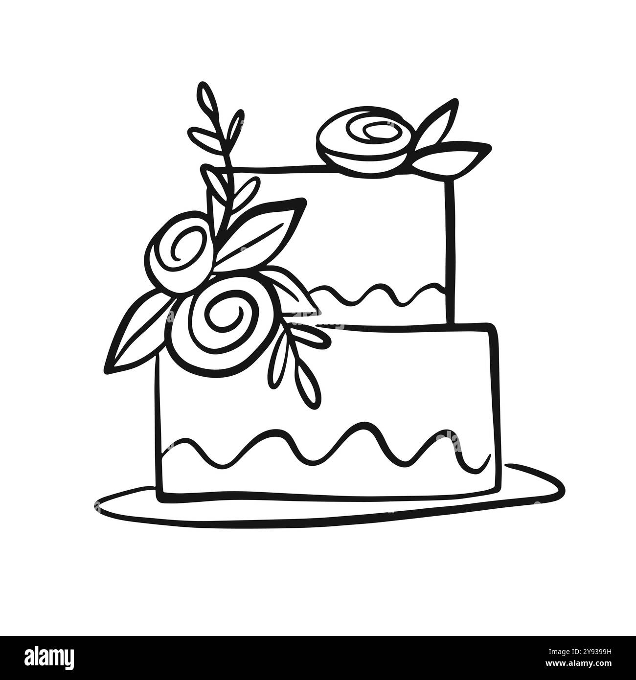 Gâteau de mariage décoré à la main dessin Doodle Sketch Illustration de Vecteur