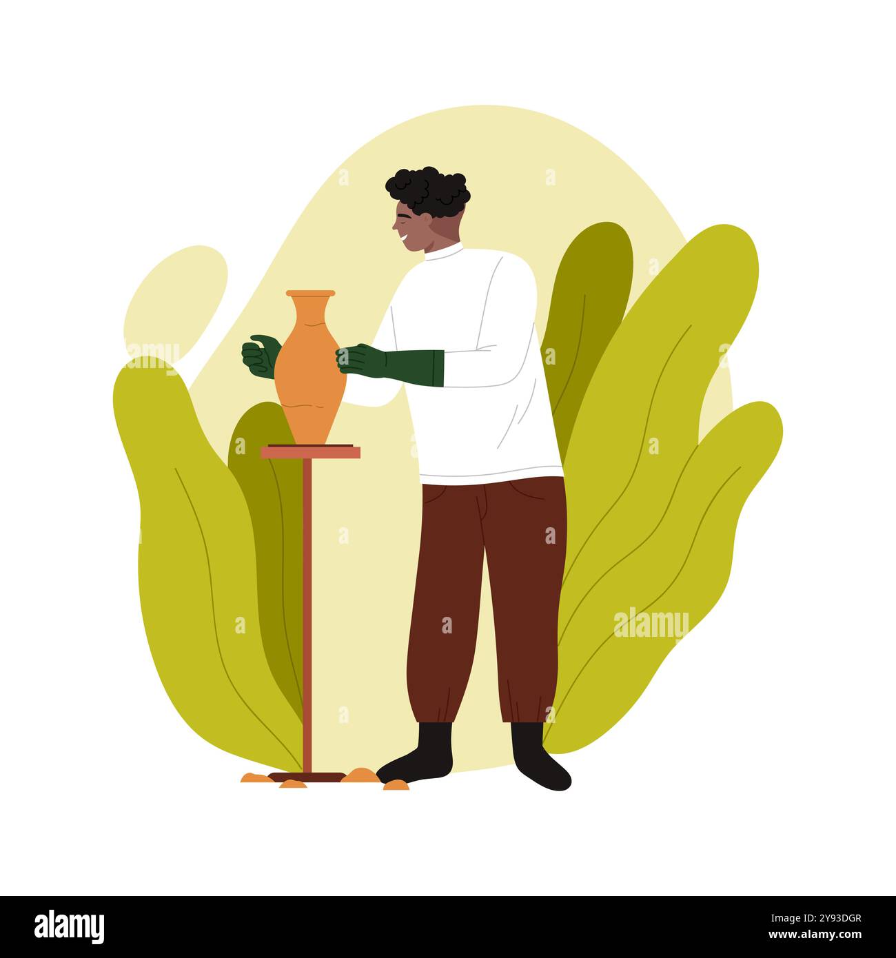 Homme faisant pot en argile, artisan sculptant vase en céramique dans l'illustration vectorielle d'atelier artisanal de bricolage Illustration de Vecteur